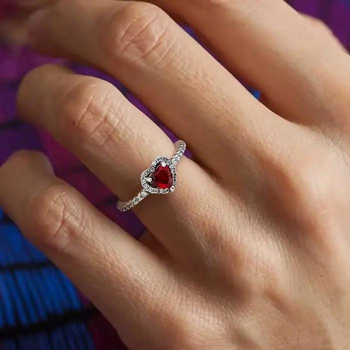 Bague en forme de cœur d'amour brillant en zirconium pour femmes, alliances romantiques en argent sterling 925 pour engagements et mariages