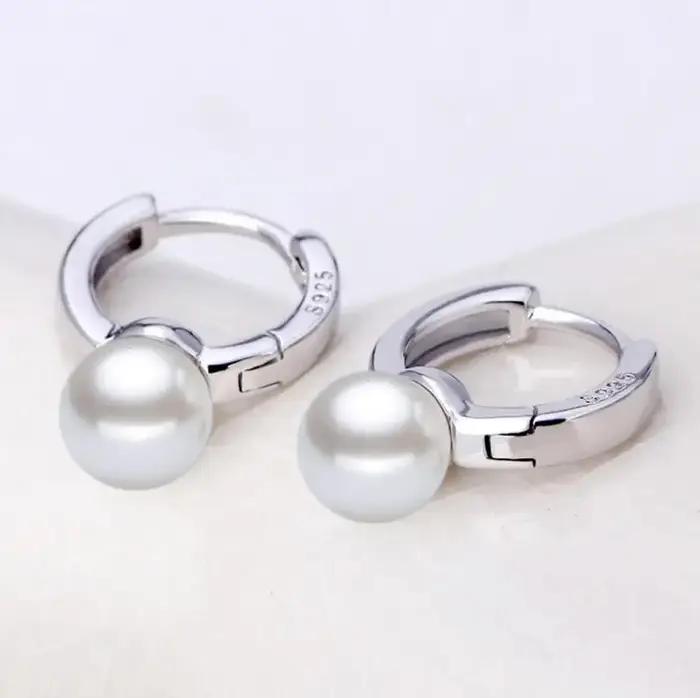 Nouvelle marque de mode 925 en argent Sterling vraie perle boucles d'oreilles de luxe pour les femmes brincos aretes créole S-E171