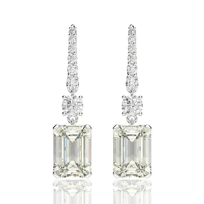 Boucles d'oreilles pendantes en or blanc avec diamant à haute teneur en carbone et pierre précieuse en argent sterling 925, taille émeraude, bijoux fins, cadeau, vente en gros