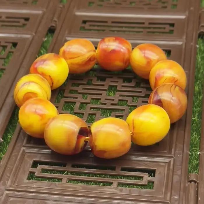 Bracelet Ovale en Ambre Jaune et Rouge Élégant Simple Pour Femmes Occasions Spéciales Durables Harmonieux