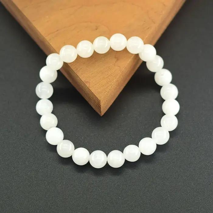 Bracelet de perles de Jade blanc naturel pour femmes et hommes, rond, purifiant l'âme, bracelet élastique, Yoga, méditation, bijou cadeau pour occasions spéciales