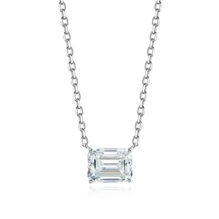 Smyoue 1-3CT Solitaire Moissanite collier pour femmes taille émeraude laboratoire diamant mariage fe