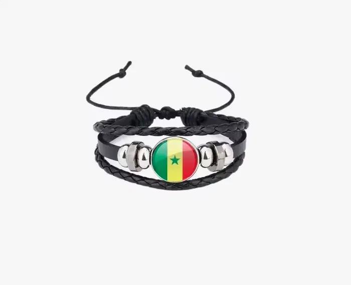 Bracelet personnalisé avec charme drapeau du Sénégal, bracelets et joncs enroulés du Sénégal pour femmes et hommes, cadeau