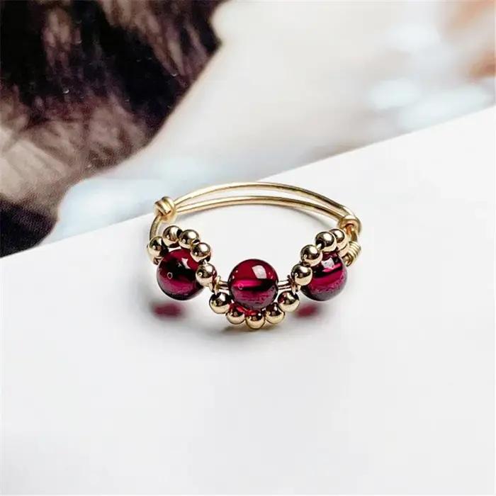 Bague en grenat naturel 14K or rempli boho chic pour femmes, bague personnalisable, bijoux minimalistes, cadeau anniversaire, occasions spéciales