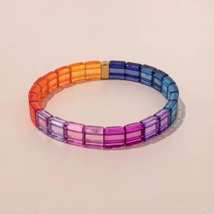 Bracelets artificiel astiques en Perles Carrées de 8mm pour Femme, Bijoux Extensibles, Style Boho, T
