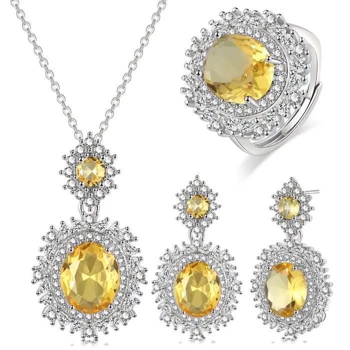 Ensemble de bijoux en zircone cristal jaune étincelant – Collier