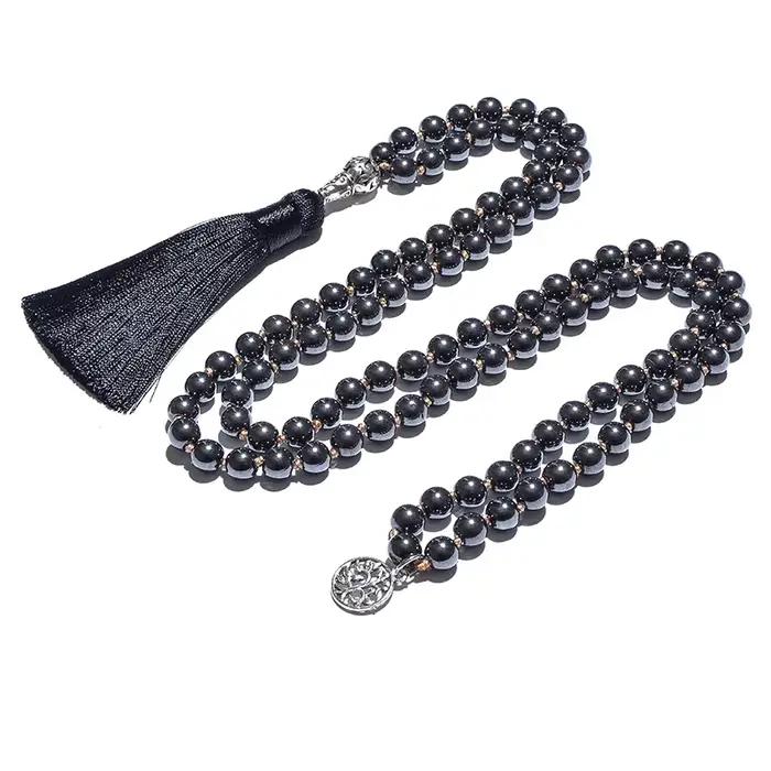 Collier noué en hématite noire de 8 mm, 108 perles, Mala de méditation, bijoux de bénédiction pour l