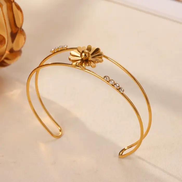 Bracelets Daisy en Zircon pour femmes, couleur or, en acier inoxydable, bracelet Daisy, bijoux esthétiques, cadeau de mariage