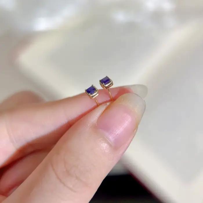 Boucles d'oreilles certifiées en or véritable 18 carats, 0,2 ct, coupe princesse, saphir bleu naturel, AU750, or jaune, bijoux quotidiens pour femmes et hommes