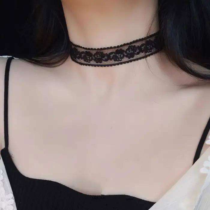 Collier de fleurs en dentelle noir et blanc pour femmes style gothique punk sexy harajuku occasions spéciales et quotidienne