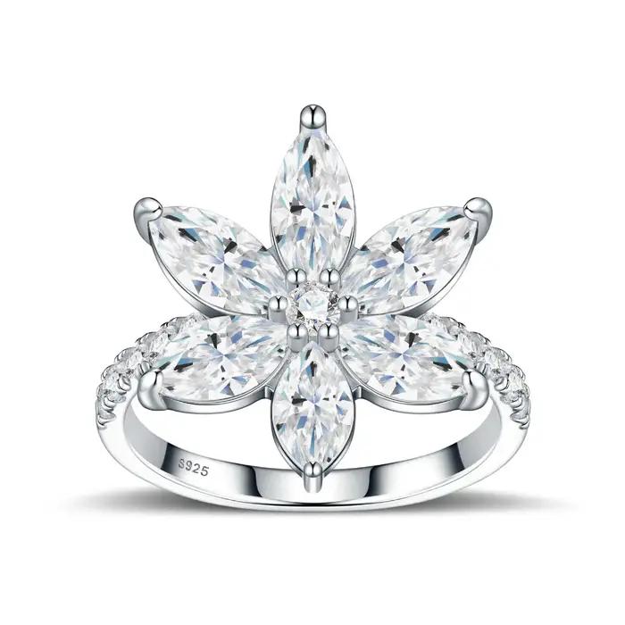 WUIHA Bague Fleur en Argent Sterling 925 avec Moissanite Véritable GRA Couleur D Taille Marquise 4 *