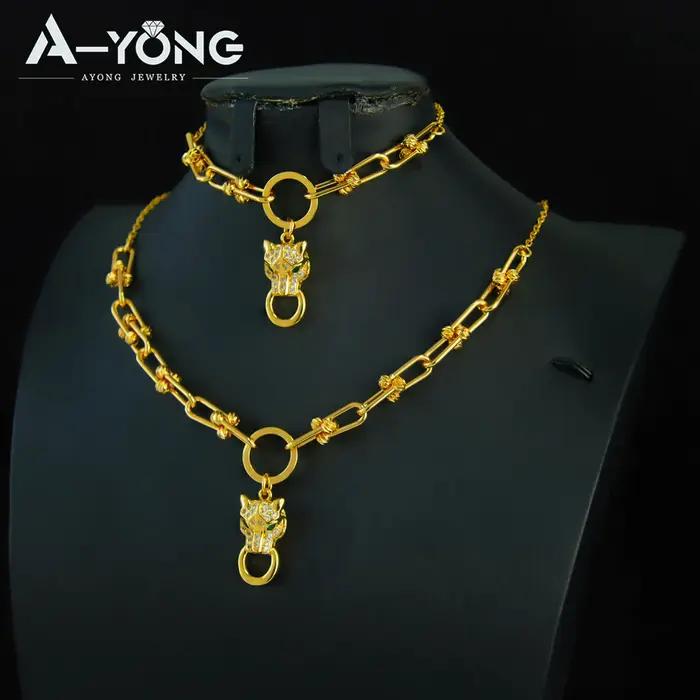 Ensemble de bijoux léopard plaqué or 21 carats de Dubaï, collier de luxe, bracelet, boucles d'oreill