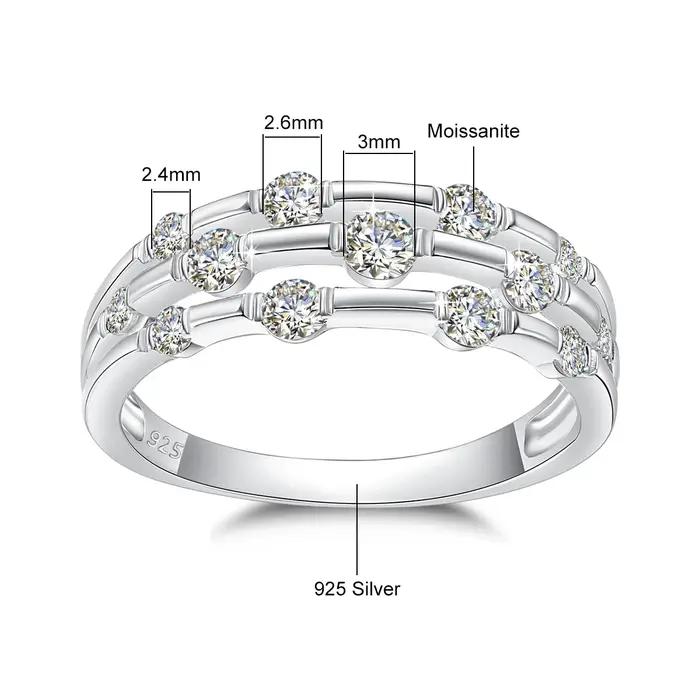 Szjinao marque à la mode Moissanite bague éternité alliance solide 925 bagues en argent pour les fem