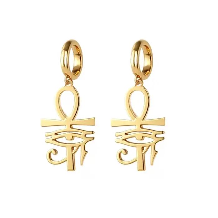 Boucles d'oreilles œil d'horus Ankh plaquées or pour femmes
