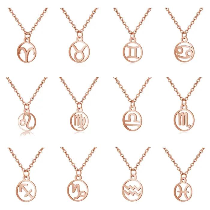 Oly2u acier inoxydable étoile signe du zodiaque 12 Constellation colliers ras du cou pendentifs bélier balance lion Collier cadeau d'anniversaire