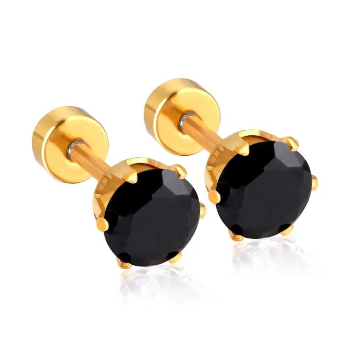 Boucles d'oreilles rondes cristal zircone cubique acier inoxydable plaqué or stud earrings pour femmes occasions spéciales elegance festive
