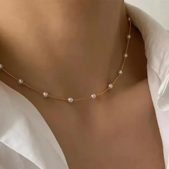 Ensemble de colliers de perles pour femmes, en or 14K, pendentif en forme de cœur d'amour, étanche,
