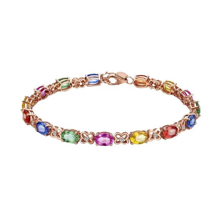 Nouveau Bracelet en argent 925 avec pierres précieuses colorées pour femme, bijoux à breloques, en o