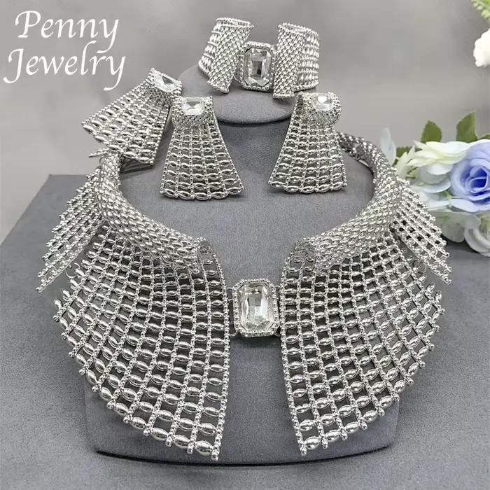 Parure de bijoux originaux en strass pour femme, collier exagéré en zircone, boucles d'oreilles, bra