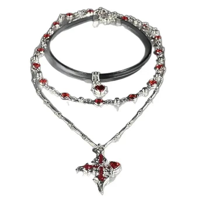Collier réglable Vintage avec pendentif croix en Zircon noir pour femmes et hommes