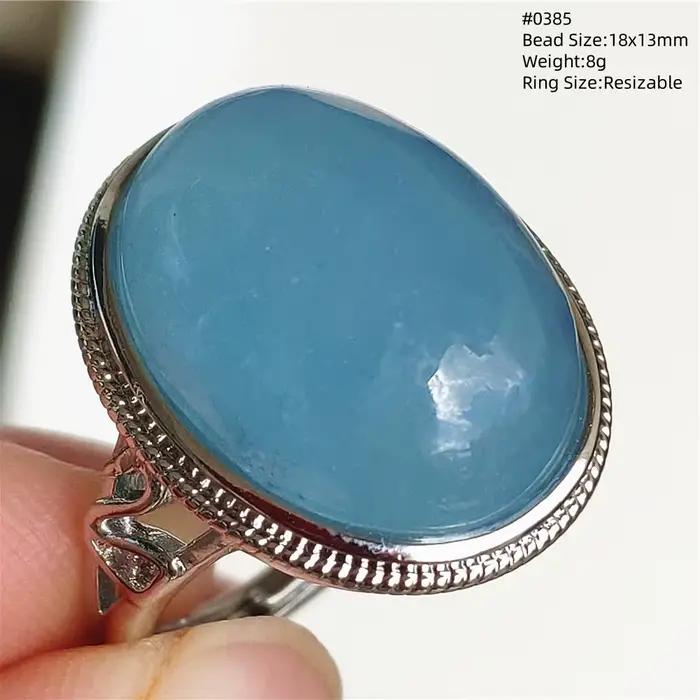 Bague en aigue-marine bleue naturelle, anneau réglable, 20x15mm, perle de cristal, pierre précieuse