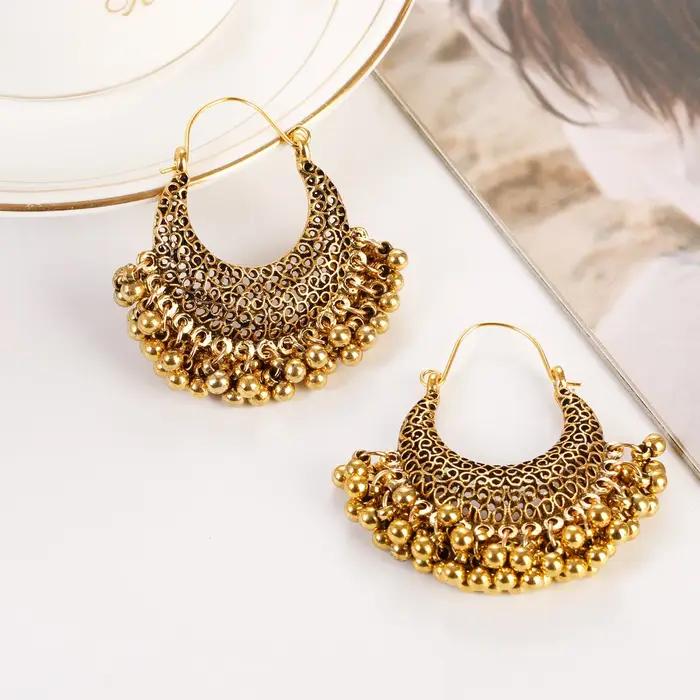 Boho Gold Document Beads Tassel Boucles d'oreilles pour femmes