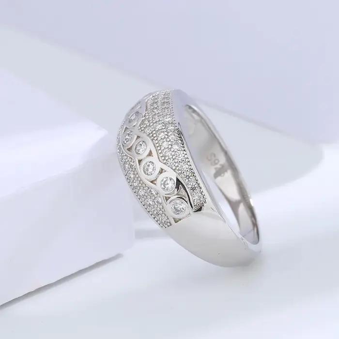 Buyee 925 en argent Sterling grand anneau doigt blanc Zircon bague pour femme homme mode luxe fête de mariage bijoux fins cercle