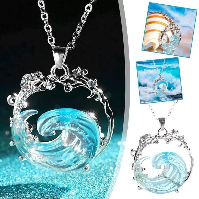 Ensemble de bijoux Ocean's Oath collier bague boucles d'oreilles cadeau femme océan bleu ciel or jaune clair océan tranquille occasions spéciales