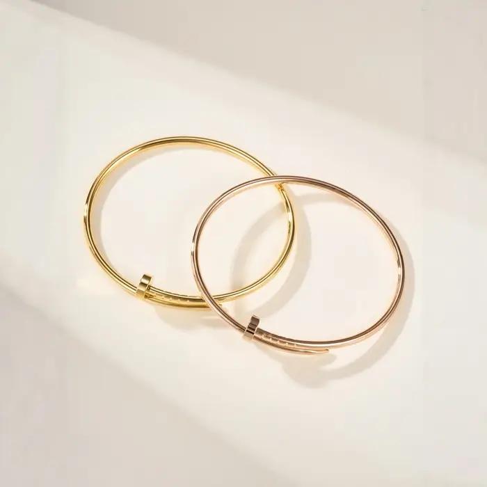 Bracelet Ouvert Ajustable En Or Rose Pour Femme Polyvalent Empilable Design Géométrique Simple Occasionnels Mode Et Accessoires