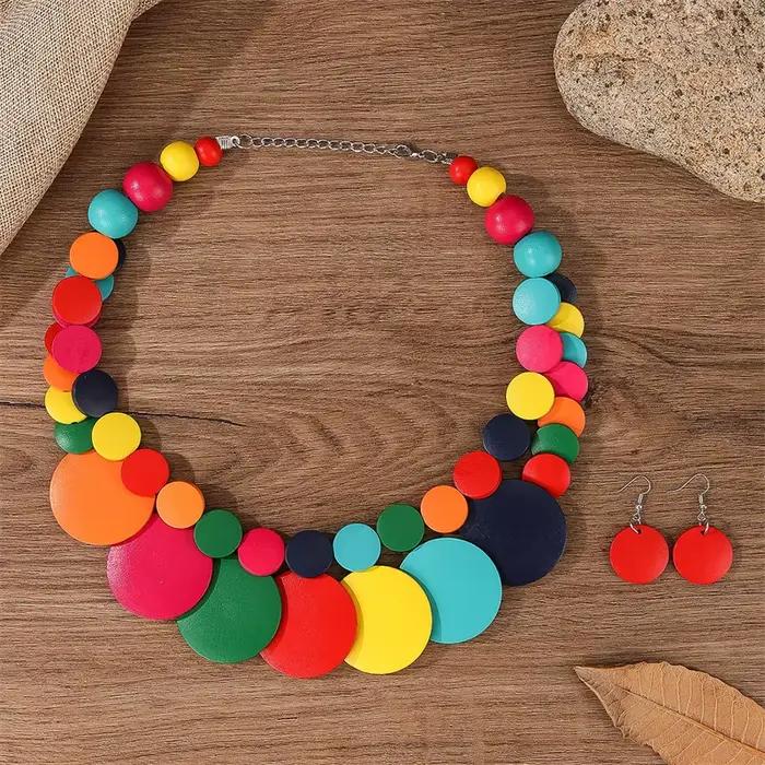 Collier en bois vintage à deux couches pour robe de soirée de mariage africain ensemble de bijoux avec boucles d'oreilles pour femmes pour célébrations importantes