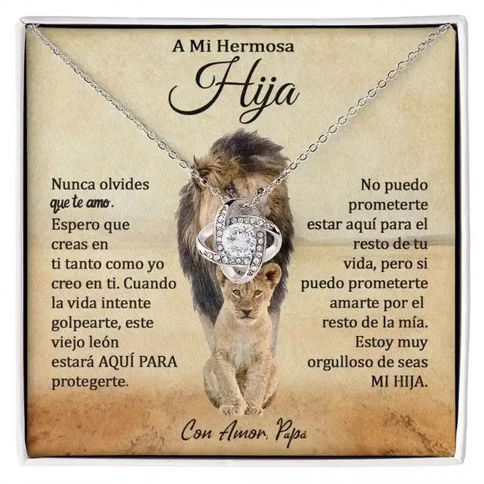 Collier noeud d'amour Mi Hermosa Hija cadeau anniversaire pour filles occasion spéciale amour pendentif chaîne O alliage de cuivre styles cadeaux de père