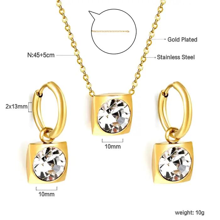 Ensemble de Bijoux Carrés en Pierre Brillante pour Femme
