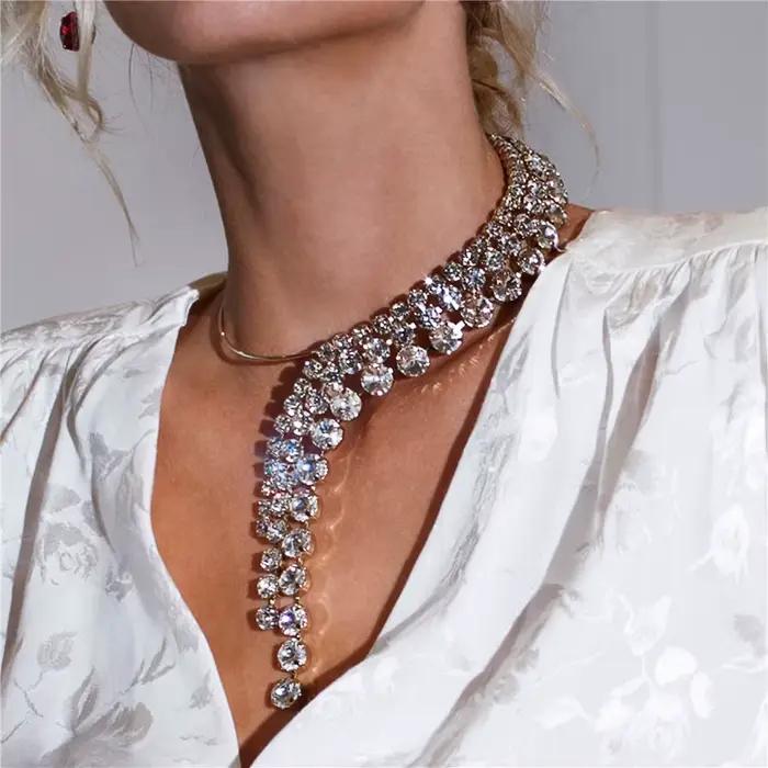 Collier ras du cou en biscuits pour femme, bijoux en cristal, gland exagéré, tour de cou, accessoires à franges, cadeau de luxe, mode