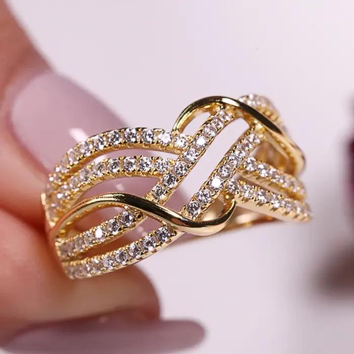 Bagues croisées Huitan en zircone cubique pour mariage, alliances de mariage modernes et élégantes pour femmes, bijoux tendance à offrir pour grandes occasions