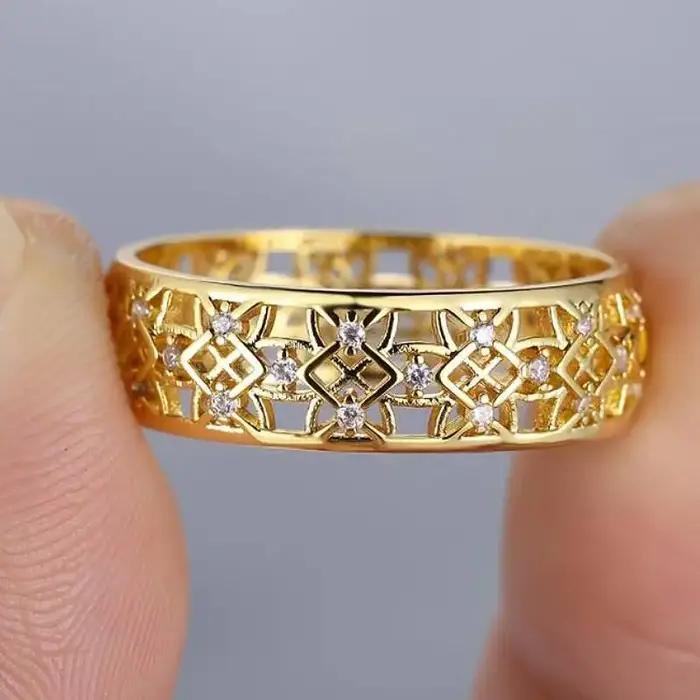 Bague de cocktail Huitan en or rose ajourée pour femmes, bijou de luxe pour mariages et soirées élégantes