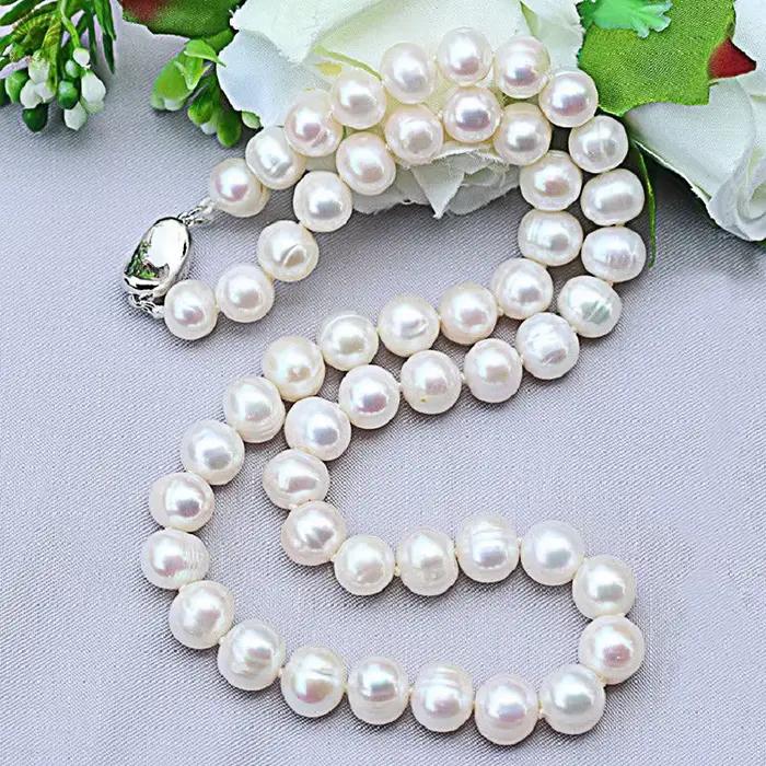 Colliers de perles naturelles 9-10mm, bijoux en perles d'eau douce, collier en argent Sterling 925 pour femmes, cadeau de fiançailles
