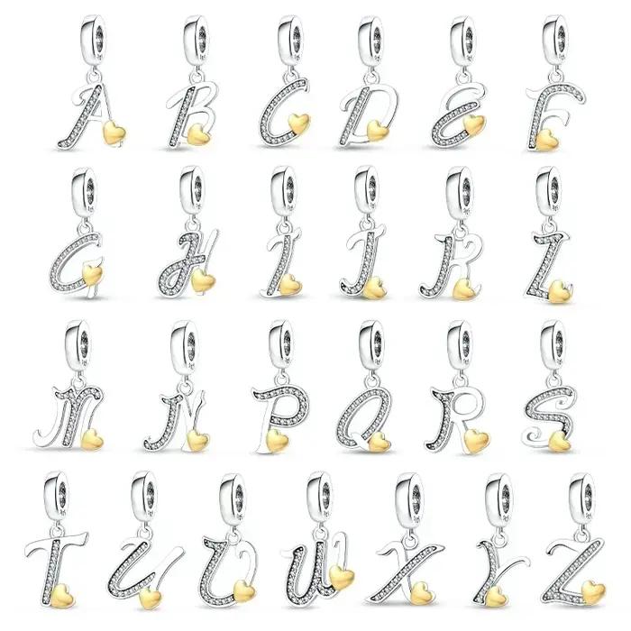 Breloques en Argent 925 Lettres Alphabet Dates Chiffres Perles Acier Doré Cadeau Bijoux Personnalisés Occasions Spéciales
