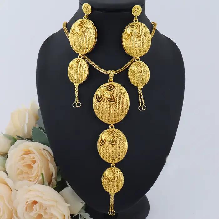 Ensemble de bijoux de luxe indien couleur or, boucles d'oreilles et collier à la mode, cadeau pour f