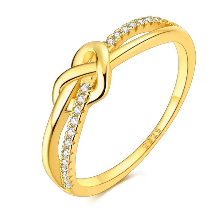 Bague en argent Sterling S925 avec nœud d'amour doré pour femmes, bijoux de personnalité, cadeaux de