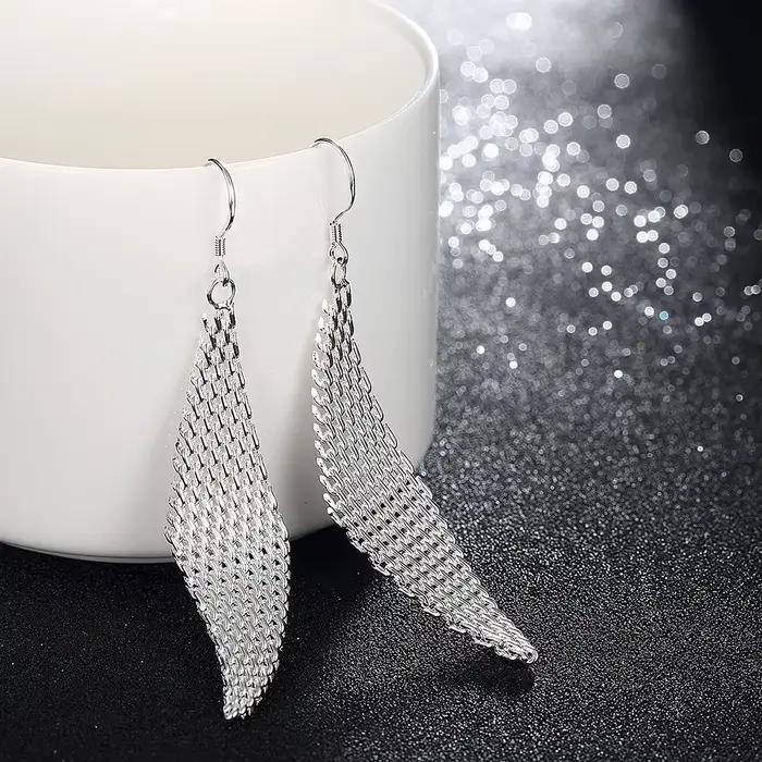 Boucles d'oreilles en argent Sterling 925 pour femmes, bijoux classiques à la mode, en maille tissée créative, cadeaux d'anniversaire
