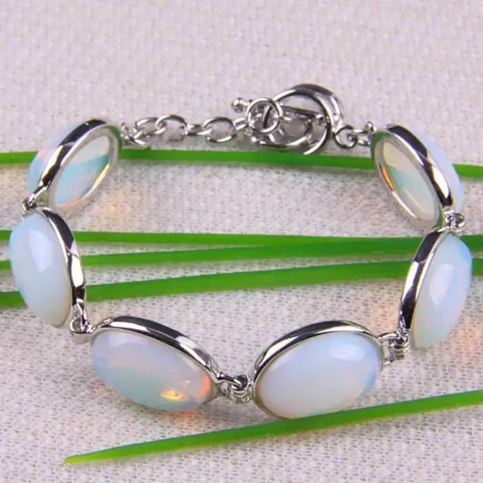 Bijoux faits à la main Bracelet opale blanche pour femmes ovale cabine Cabochon perles naturel rose Rhodonite noir Onyx