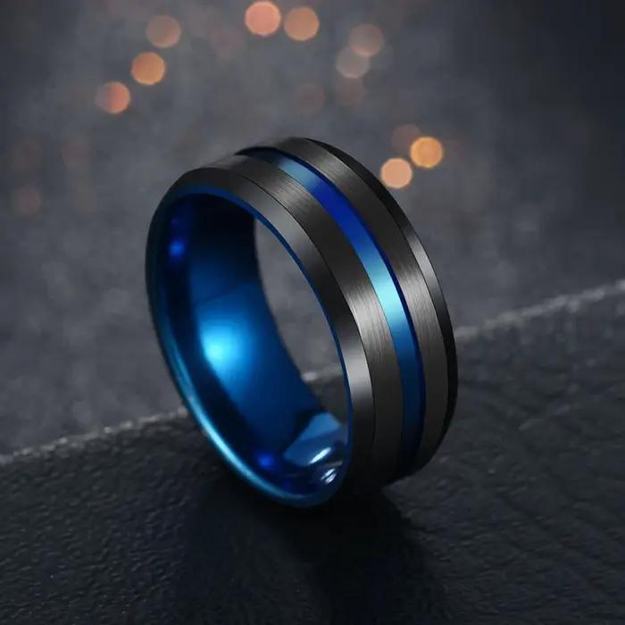 UAGE 8mm bague noire pour hommes femmes rainure arc-en-ciel bandes de mariage en acier inoxydable à