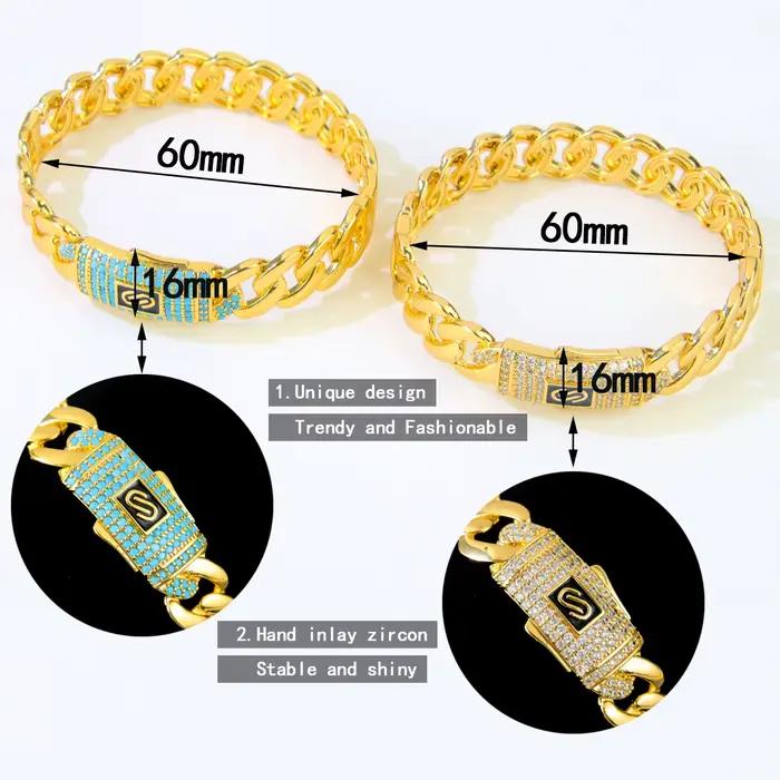 Parure de bijoux en zirconium de mode arabe, plaqué or 24 carats, pour mariée nigériane, bracelet et bagues punk, bijoux hip-hop pour femmes de Dubaï