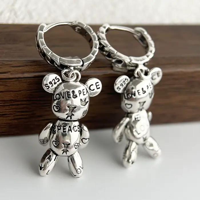 Boucles d'oreilles en argent Sterling 925 pour femmes, ours rétro géométrique, Sexy, mode fille, bijoux tendance, cadeau de fête de mariage