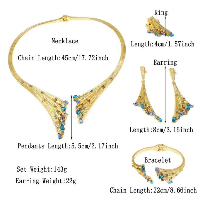 Ensemble de bijoux plaqués or SYHOL collier de luxe en pierre bleue bracelet bague pour femmes occasions spéciales mariage anniversaire