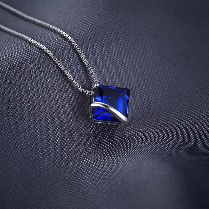 JewelpopPalace-Collier pendentif carré en saphir bleu pour femme, pierre précieuse, bijoux fins, argent regardé 925, 3,3 ct, No JOJ
