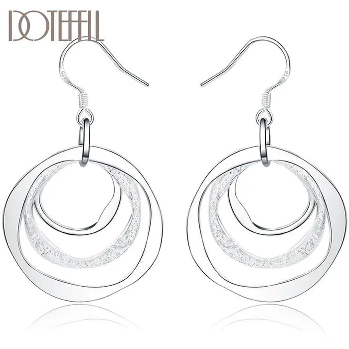 DOTEFFIL 925 en argent Sterling trois cercles boucle d'oreille pour femme dame mariage fiançailles fête bijoux de mode