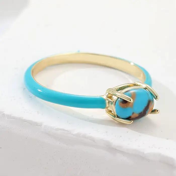 Bague Minimaliste Élégante en Turquoise Synthétique Plaqué Or pour Femme, Style Bohème, Accessoire de Mode pour Banquets et Vacances