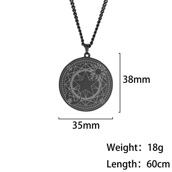 Amulette Magique Sun Sakura en Acier Inoxydable Cercle Magic Porte-Bonheur Collier Bijoux Unisexe Occasions Spéciales