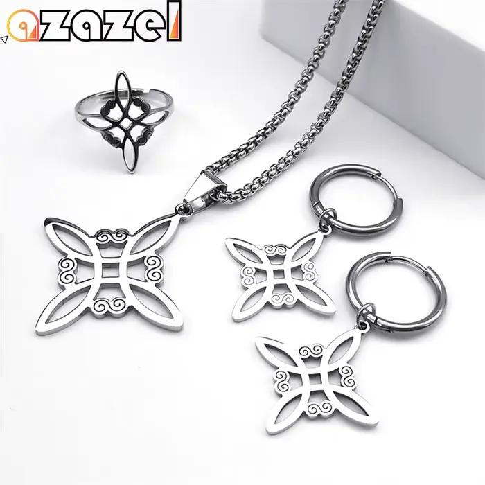 Ensemble de bijoux en acier inoxydable, sorcellerie, nœud celtique irlandais, pendentif, collier, boucle d'oreille, Bracelet, bague, nudo de bruja